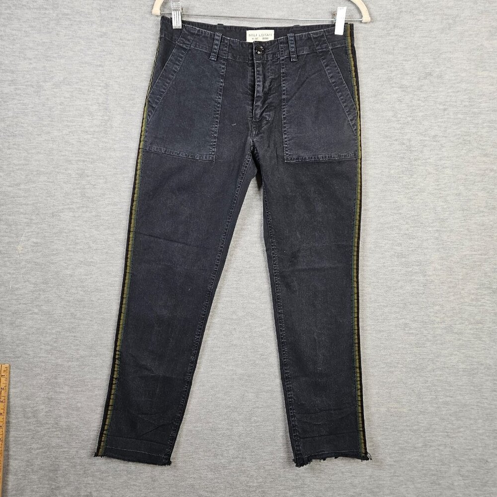 Nili Lotan Jenna Black Side Stripe Tape Fray Hem Pant Women’s Size 2